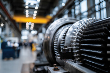 Fototapeta premium A close-up view of an intricate engine component being assembled by a skilled worker, emphasizing attention to detail and dedication in the field of engineering and manufacturing.