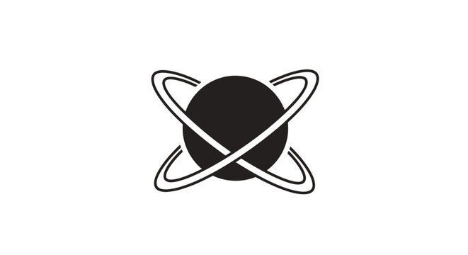 Abstract illustration of a planet with orbiting rings on a white background