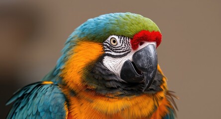 Naklejka premium Parrot portrait highlighting its vivid feathers and expressive eyes