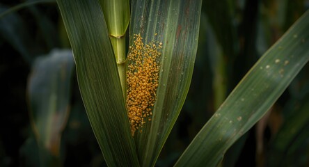 Fototapeta premium Pathogenesis of northern leaf blight fungus in maize foliage