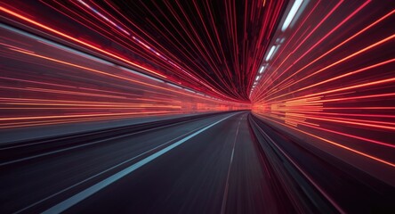 Fototapeta premium Flashing neon colors radiating in a high speed tunnel zoom