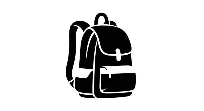Black backpack isolated on white background for school or travel design