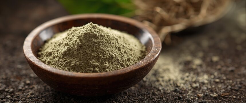 Organic leaf derived stevioside sweetener powder in wooden dish closeup