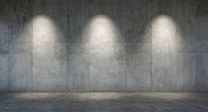 Exhibition space with illuminated gray concrete wall for modern gallery mockup