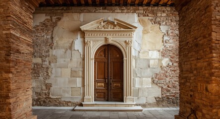 Fototapeta premium Historic architecture interior with a prominent Roman doorway