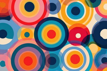 Fototapeta premium Colorful circles retro pop art concentric rounds overlapping vibrant palette for playful geometric composition