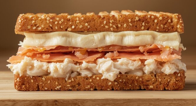Layering savory imitation crab meat in a traditional club sandwich