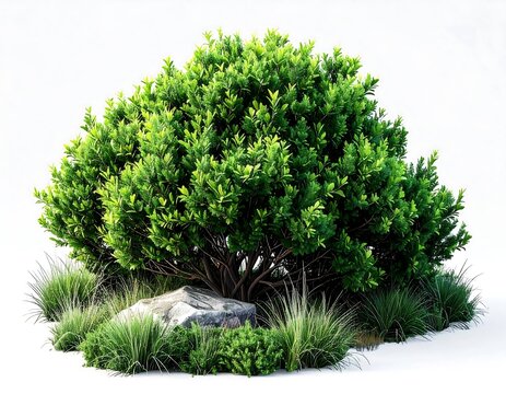 Lush green shrubbery with rocks and grasses