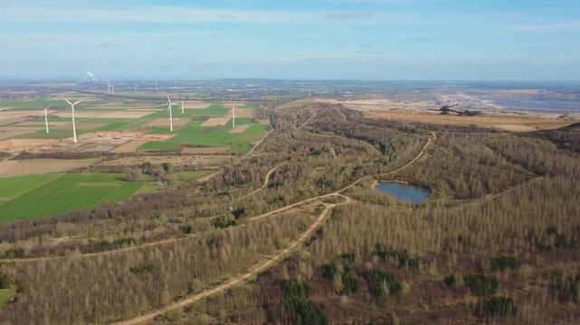 Hambach Open Pit Mine atSophienh&ouml;he and Wind Turbines Aerial