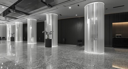 Naklejka premium Monochrome column design within a company's reception space
