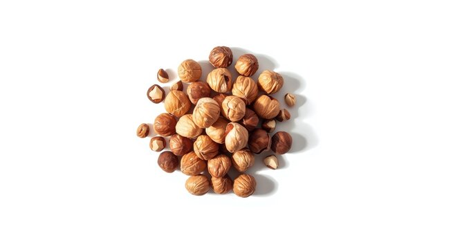 Hazelnut nuts breaking with visible cracks isolated on white background