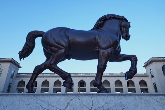Horse bronze statue in San Siro hippodrome  in Milan, Lombardy, Italy