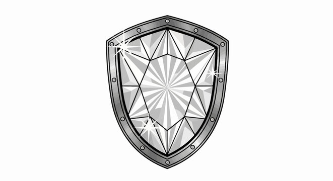Ornate shield with faceted gem-like center and metallic rim