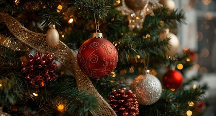 Obraz premium Elegant Holiday Ambiance Created by a Well Decorated Tree