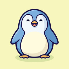 Fototapeta premium Vector illustration of cute cartoon penguin standing on green background with happy expression