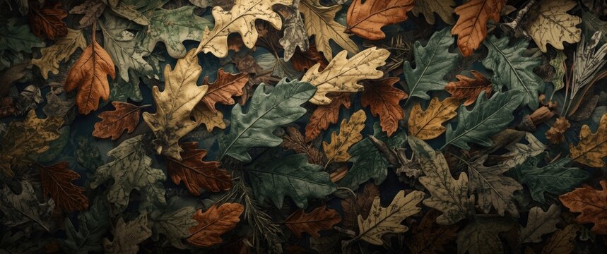 Oak leaf and tree motif pattern ideal for military and hunting camouflage