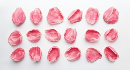 Fototapeta premium Isolated pink tulip petal arrangement on smooth white surface