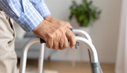 Senior Hands Gripping Walker at Home &ndash; Elderly Mobility Support Concept