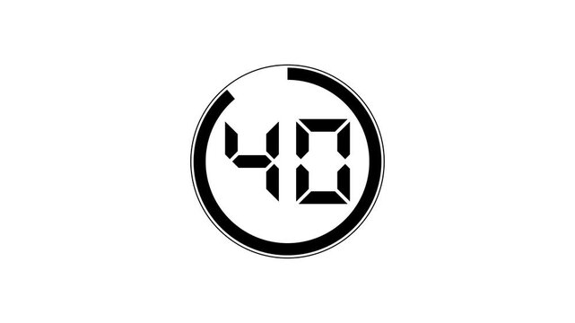 Modern digital timer counting down from 45 to 0 on black background. 45 second timer animation. 45 second countdown timer 4k motion