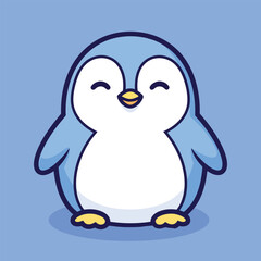 Fototapeta premium Vector illustration of a cute cartoon penguin with a happy expression on a blue background