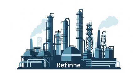 Obraz premium Illustration of a large industrial refinery complex with multiple structures.