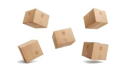 Fototapeta premium five floating sealed rectangular cardboard boxes isolated on white