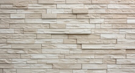 Fototapeta premium Modern interior wall featuring textured stacked brick and tile pattern in cream and beige shades