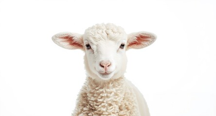 Fototapeta premium Playful lamb and white sheep front view headshot against a bright white studio backdrop
