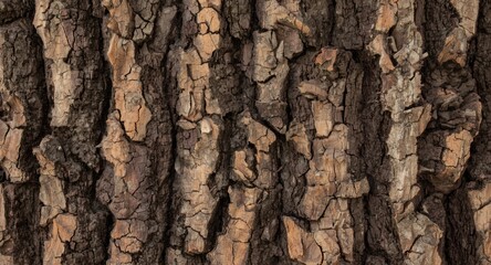 Obraz premium High detail view of aged tree bark texture exhibiting rugged pattern and earth tones