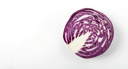 Fototapeta premium Purple cabbage sliced half on white neutral background ideal for copy space