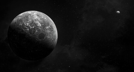Fototapeta premium Rough textured celestial object damaged and rendered by AI in black and white