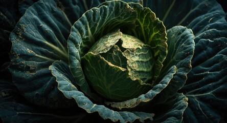 Obraz premium Fungal disease downy mildew causing damage to cabbage leaves