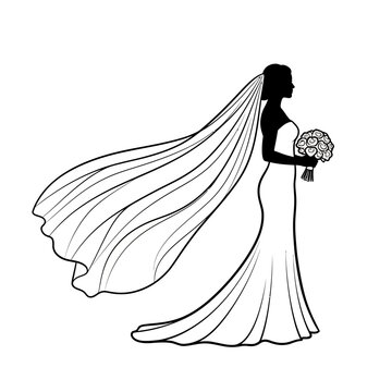 Bride Holding Bouquet in Wedding Gown.