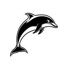 Black and white dolphin illustration, jumping mammal icon © Umme