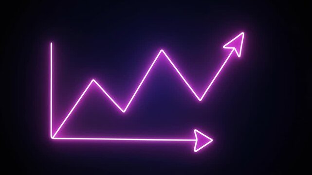 Animated Glowing Neon Line Chart Showing Business Growth and Financial Data Fluctuation