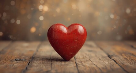Fototapeta premium Nostalgic style backdrop highlighting a red wooden heart with aged wood pattern