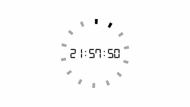 24 hours countdown timer animation in one minute on a transparent background, twenty four hours countdown timer in 60 seconds, Countdown timer from 24 to 0 hours in 4k