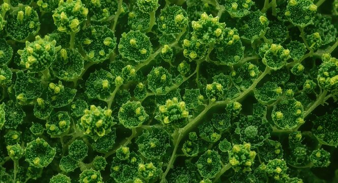 Fine microscopic observation of leaf cells featuring elaborate structures and fresh green colors in natural habitat