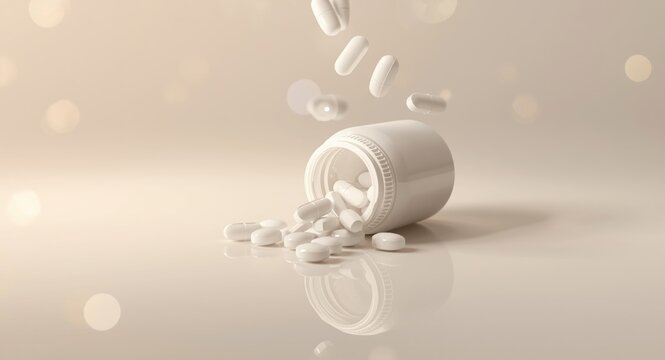 Several white prednisone pills spilling over from a pill jar