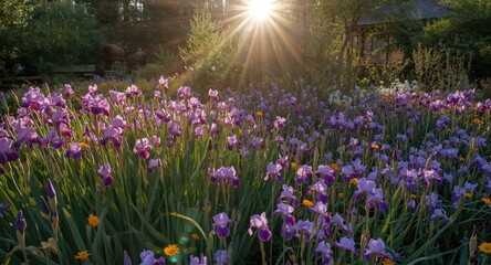 Obraz premium Soft Daybreak Light Falls on Vibrant Pallida Iris Garden