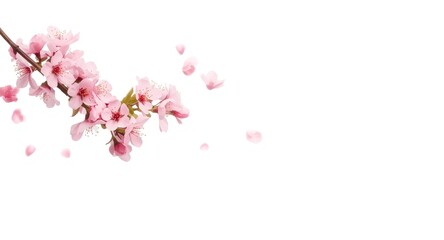 Obraz premium Pink springtime cherry blossoms isolated on simple white background