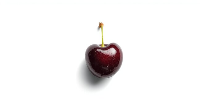 Glossy black cherry fruit isolated clearly against stark white