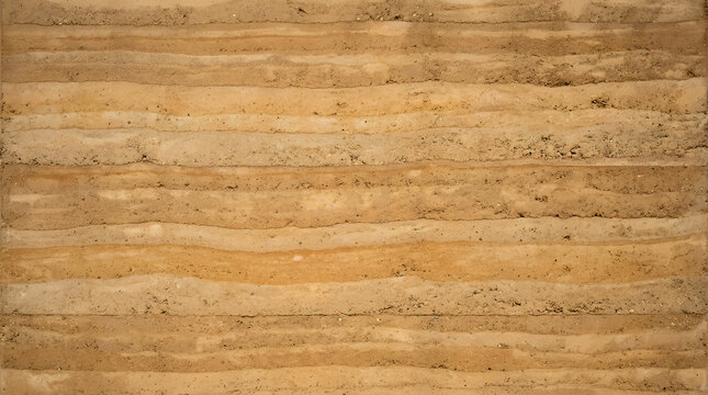 Rammed earth wall texture detail sustainable construction material for eco-friendly modern architecture