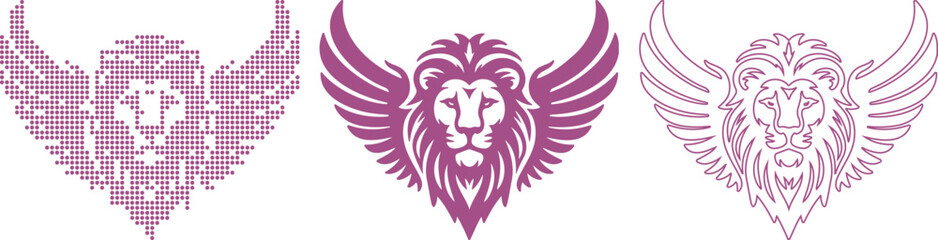 Fototapeta premium Winged Lion Head Logo Variations on White Background vector