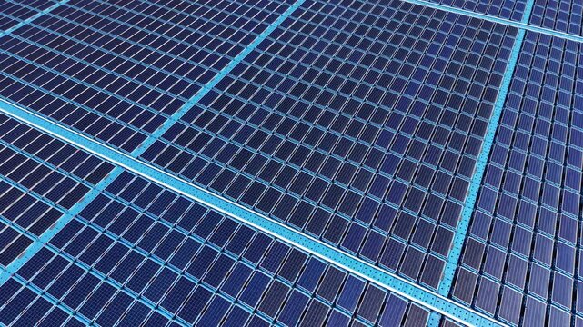 Aerial close-up of floating photovoltaic modules on modular pontoons with interconnected DC strings, forming a grid-tied solar array optimized for cooling and efficiency on water