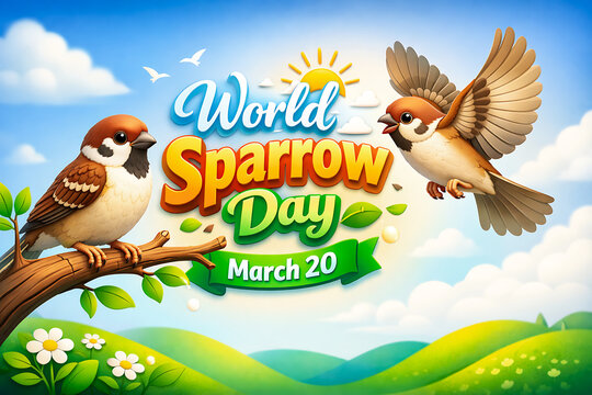Two sparrows celebrating World Sparrow Day