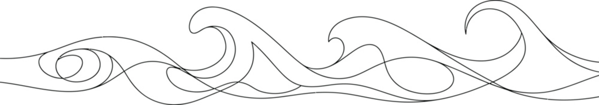 An elegant minimalist horizontal border illustration of stylized ocean waves, perfect for graphic design elements