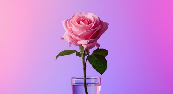 Live flower rosin in a clear glass vessel with accentuated texture against a bright and colorful gradient wall of pink blue and purple