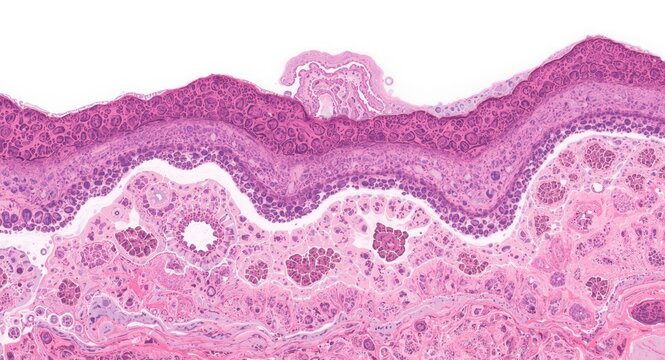 Histological section displaying ectopic endometrial gland and stroma in subcutaneous abdominal layers