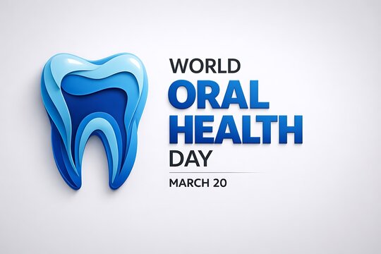 A blue tooth logo for World Oral Health Day on March 20